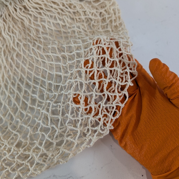 Beige Cream Mesh Tote Bag Nautical Rope - Picture 3 of 9